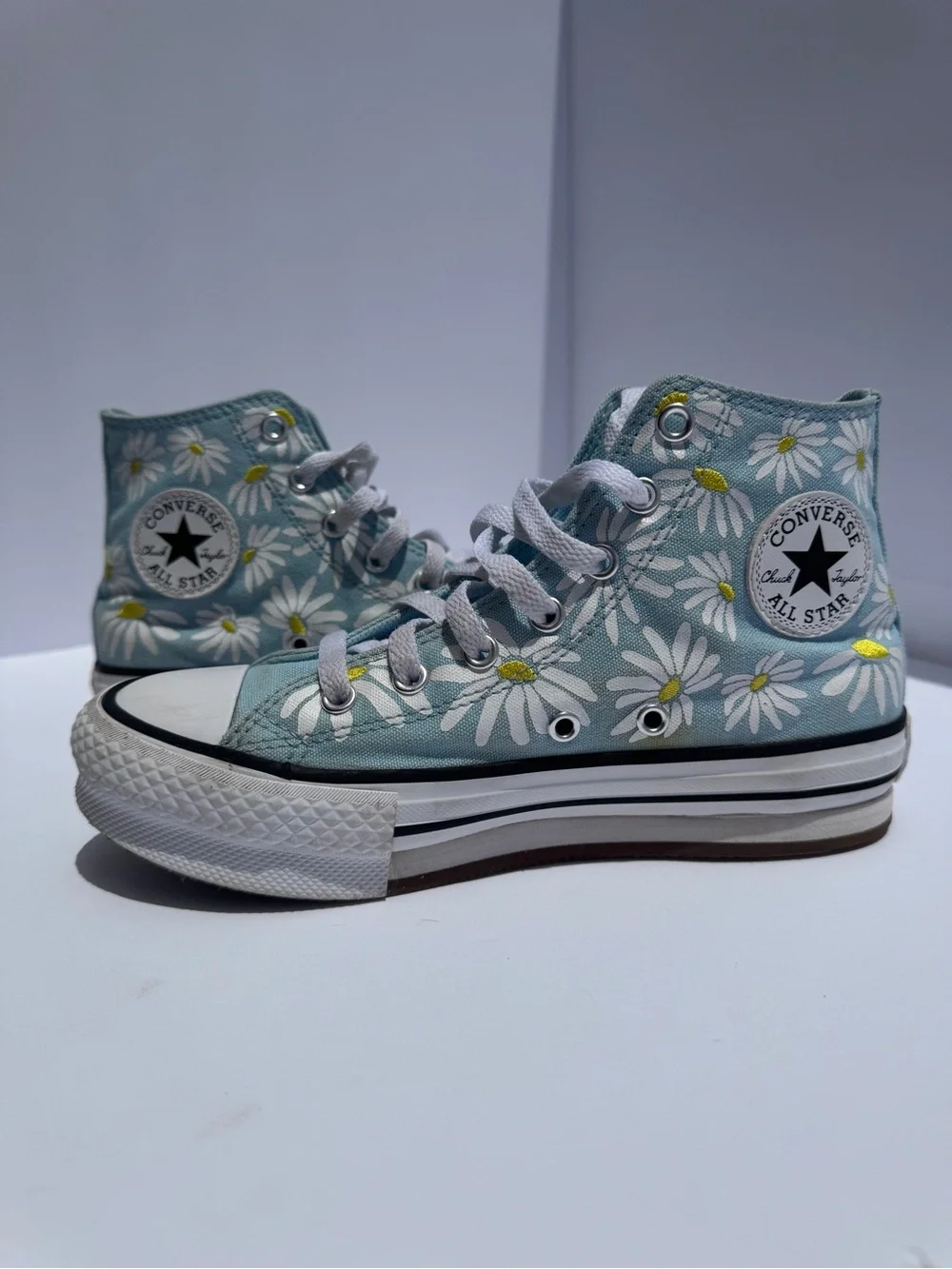 Converse Kids High-Top Sneakers in Light Blue with White Daisy Print